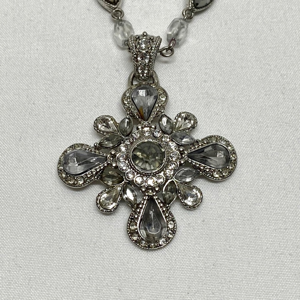 Nancy & Rise Maltese Cross Pendant Necklace w/ Smoke Acrylic & Clear Rhinestones